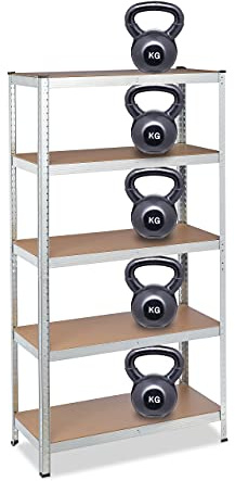 Relaxdays Schwerlastregal, HBT: 180x90x45 cm, Traglast: 1325kg, 5 Ebenen, Speisekammer, Keller & Garage, Stahl, verzinkt