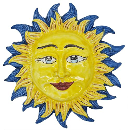 sicilia bedda - SOLE IN CERAMICA DA APPENDERE - Prodotto artigianale in Ceramica Siciliana - Diametro 28 Centimetri (Blu)