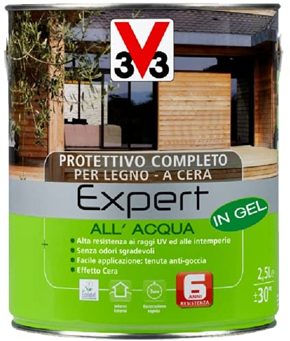 V33 EXPERT - PROTETTIVO COMPLETO PER LEGNO A CERA - IN GEL- ALL’ACQUA Castagno Chiaro lt. 2,5