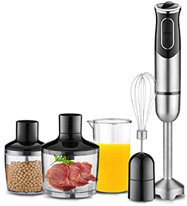 SMSOM Hand Blender Multifunctional Hand Blender Stick with Food Chopper, Mixing Beaker, Stainless Steel Whisk, Handheld Immersion Blender for Baby Food, Soup, BPA Free, 600W