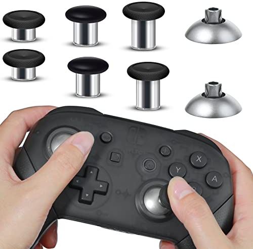 AQIDAP Juego de palancas de metal de repuesto para Nintendo Switch Pro Controller 8 en 1, juego de accesorios de reparación de piezas de joystick