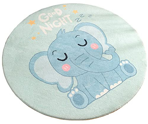 Rund Kinderteppich Spielteppich Kinderzimmer Waschbar Teppich für Küchenteppich Wohnzimmerteppich Langflor Shaggy Schlafzimmer Bettvorleger Elefant Tragen Mädchen Junge(Blau4,100x100cm)