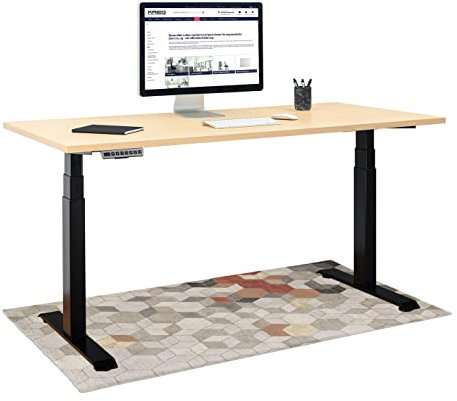 KRIEG HighDesk PRO Höhenverstellbarer Schreibtisch 160 x 70 cm I Schwarz + Ahorn - Elektrischer Sitz- & Stehtisch mit Tischplatte - Stehschreibtisch Elektrisch Höhenverstellbar