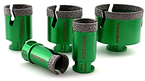 KURSTOL Diamond Core Drill Bit Set - Dia 25/30/40/50/68mm M14 thread Tile Hole Saws for Dry Drilling Porcelain Ceramic Tile Granite Marble Stone Angle Grinder