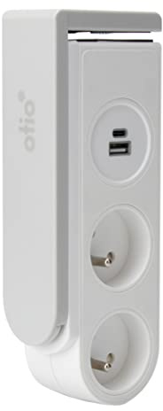 Otio - Bloc multiprise Gekko clipsable - 2 Prises + 2 Ports USB - Blanc