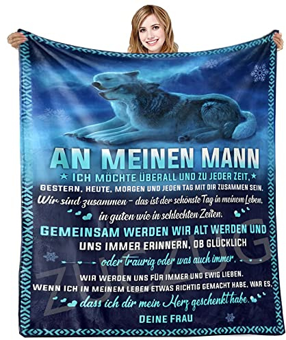 ZUCZUG Kuscheldecke Personalisierte Decke An Meinen Ehemann, Frau für Ehemann Deutsche Nachricht Briefdecke für Frauen Decke Jahrestag Hochzeitstag Geburtstagsgeschenk Valentinstag für Ihn