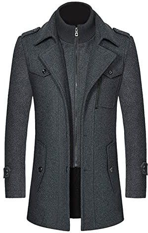 KINKOCCL Mens Wool Coat Trench Coat Long Business Woolen Jacket Casual Winter Slim Fit Overcoat Wool Overcoat Full Length Double Breasted Long Pea Coat