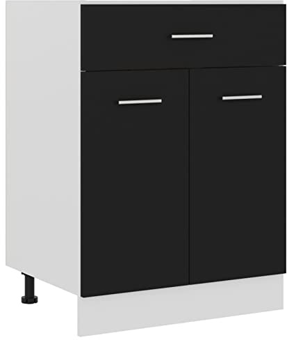 Chusui Schubunterschrank, Küchenunterschrank, Küchenschränke, Küchenmöbel, Unterschrank, Kitchen Furniture, Schwarz 60x46x81,5 cm Spanplatte