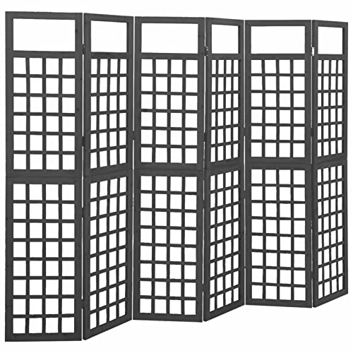 ZEYUAN 6-TLG. Paravent/Spalier, Trennwand, Raumteiler, Umkleidekabine, Spanische Wand, Privacy Screen, Sichtschutzwand, Massivholz Tanne Schwarz 242,5x180 cm