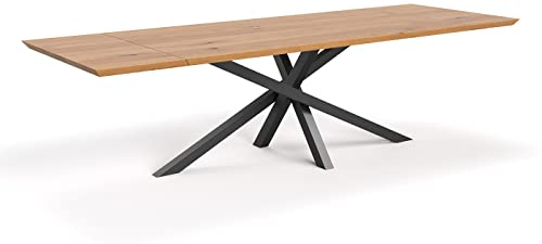 Danzz Slant-Ausziehtisch aus Eichenholz mit Zwei 50 cm Verlängerungen 140x90 cm, ESS- und Wohnzimmer, Tisch mit Metallbeinen und Platte aus Massivholz, Verschiedene Maße, industrieller Stil…