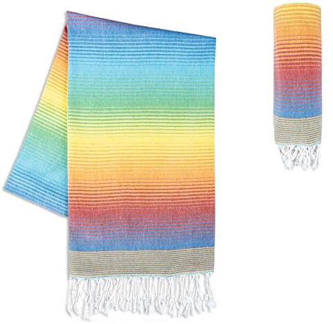 LAYNENBURG Premium Hamamtuch mit handgeknüpften Fransen - 100% Baumwolle - XXL Strandtuch 100x200 cm - Oeko-TEX 100 - Strandhandtuch groß - Saunatuch & Reisehandtuch (Rainbow)