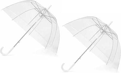 MantraRaj 2x Umbrella - Large Clear Dome See Through Walking Brolly, Ladies Lightweight And Strong, Fully Waterproof, Clear PVC Construction