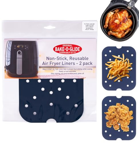 Bake-O-Glide AFL002 Non-Stick, Reusable Air Fryer Liners, 164 x 210mm, PTFE, Pack of 2, Suitable for Ninja Dual Zone Air Fryer (AF400) and Tefal, Tower Dual Zone Air Fryers, Food Safe, Dishwasher Safe