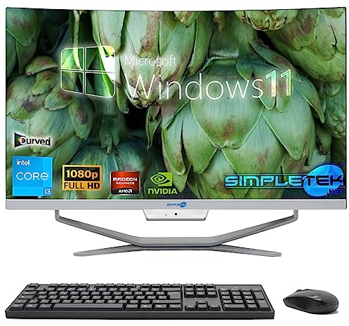 SIMPLETEK - PC tout-en-un avec écran incurvé 24 Core i3 | Carte vidéo nVidia GT710 de 1 Go | Windows 11 | 16 Go RAM SSD 960 Go | Idéal pour bureau, école, maison