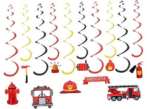 jojofuny 30 Stück Feuerwehr Motiv Spiralen Hängedekorationen aus Pvc mit Schöner Farbe und Glitzernder Optik für Kinder Party und Themenparty Deko
