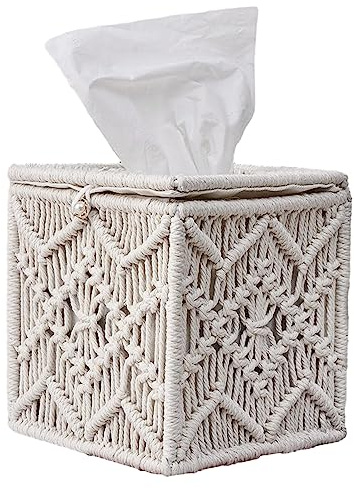 Taschentuchbox, Makramee, quadratisch, offener Boden, Taschentuchbox, Halter, Boho-Dekor, Taschentuch-Organizer, Bohemian-handgefertigt, gewebte Taschentuchwürfel-Box für Badezimmer, Schlafzimmer,