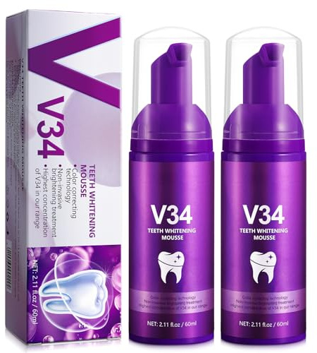 Purple Whitening Toothpaste,Zahnpasta Weisse Zähne,V-34 Lila Zahncreme Aufhellung Stain Removal Teeth, Lila Zahnpasta für WeißE ZäHne,Zahnaufhellung Zahnpasta für Gelbe Zähne (EF-2PCS)