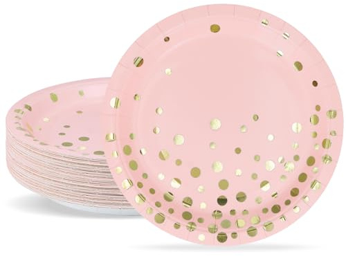ZVK Pappteller, Rosa mit Goldfolie, 50 Stück, Partyteller, 18 cm, Einwegteller