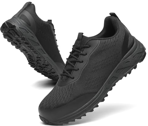VikoViren Steel Toe Shoes for Men Women Comfortable Lightweight Safety Work Shoes Non Slip Puncture Proof Indestructible Construction Steel Toe Sneakers All Black M10
