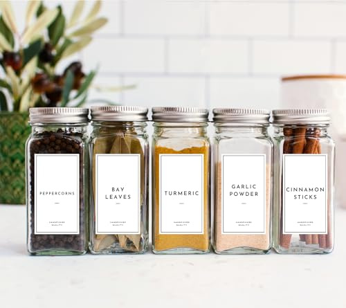 QuoteMyWall Pantry Labels Stickers for Kitchen Organisation Vinyl Jar Container Tags for Baking Tea Coffee Pasta Essential Modern Pack (Herbs & Spices Front)