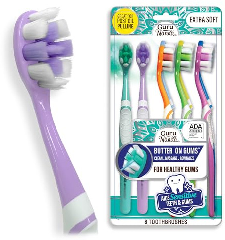GuruNanda Butter On Gums Toothbrush, ADA Accepted, with 8000+ Ultra Soft Softex Bristles for Sensitive & Receding Gums, Perfect for Whiter Teeth, 8 Ct