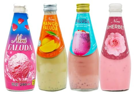 Niru's Combo Faluda Flavoured Drink - Refreshing And No Preservatives, Contains Basil Seeds With Delicious Taste, 4 Flavours Each 290Ml (Icecream, Mango, Rose, Sherbet Rose Flavour)