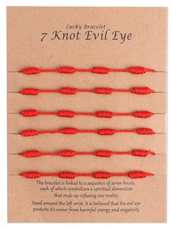 6 PCS Red String Bracelets, 7 Knot Red Cord Bracelet Friendship Protection Bracelets Adjustable Kabbalah Amulet Handmade Red Cord Talisman for Womens Girls Boys Good Luck Mother's Valentine's Day Gift