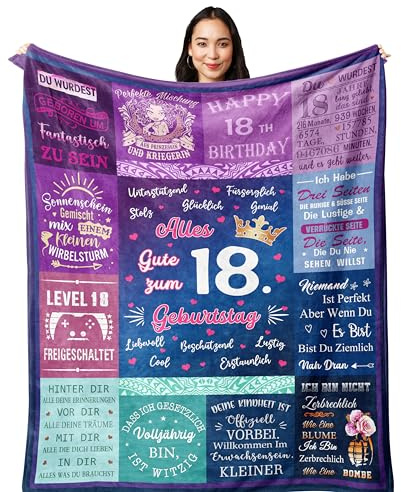 Yesbird 18 Geburtstag Mädchen, Geschenk für 18 Jahre, Coole Geschenkidee für 18 Jährige Mädchen, Deko zum Erwachsenwerden, Teenager Decke 150x130 cm