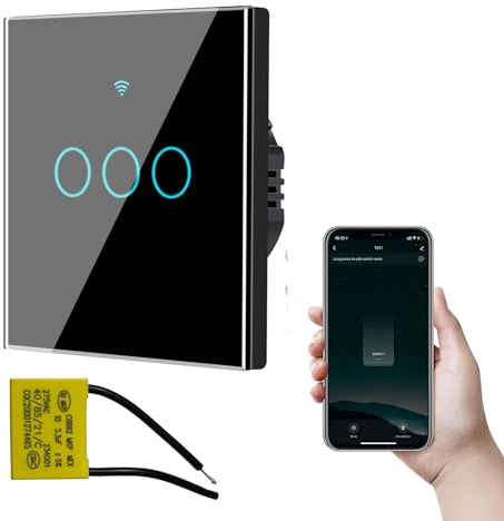 Bkiyougo Smart Touch Light Switch 3 Gang 1 Way WiFi Wall Switch Works with Alexa and Google Home Tuya Smart Life App Voice Control, Glass Panel with LED Backlight