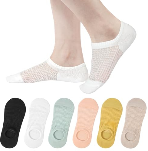 AYPOW 6 Paia Calzini Fantasmini Cotone da Donna, Corti Invisibili Calze Antiscivolo Calzini Traspirante Mesh Estivi, Fodera Bassa Sportivi Calzini Con Silicone per Mocassini Sneakers Scarpe Barca