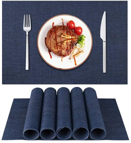 LIFEWAER Tovagliette Colazione Plastica Set di 10 Tovagliette Americane Lavabili Tovagliette Personalizzate Sottopiatti Pranzo per Tavolo da Cucina,S01 Blu Navy