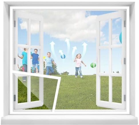 Fly Screen Window - Insect Protection Roller Blind self-Adhesive - Fly Screen Fiberglass net 110x160cm Window Screen mesh White
