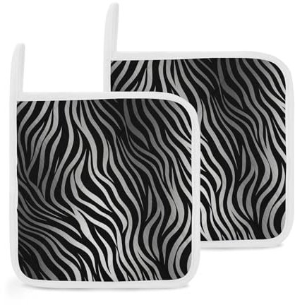 Pot Holder Set of 2 Kitchen Heat Resistant Potholder for Cooking Zebra Print Pot Holders Oven Hot Pads Washable Potholders for Baking Non-Slip Oven Pot Holder Set Square Trivet for BBQ