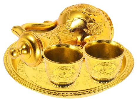 Alipis Golden Worship Cup with Distinctive Shape for Ancestor Worship and Rituals, Sturdy and Safe Offering Teapot Cup with Auspicious Adornment