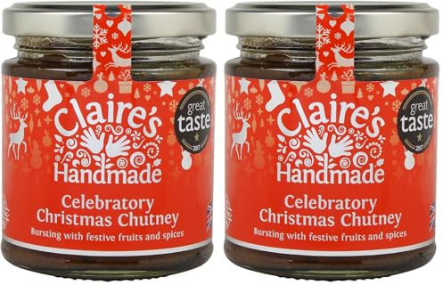 Claire's Handmade - Celebratory Christmas Chutney (200g) - Delicious Apricots, Dates, Prunes and Heart-Warming Spices, Cheese Board Treat, Suitable for Vegetarian, Vegan & Gluten Free Diets, GMO Free