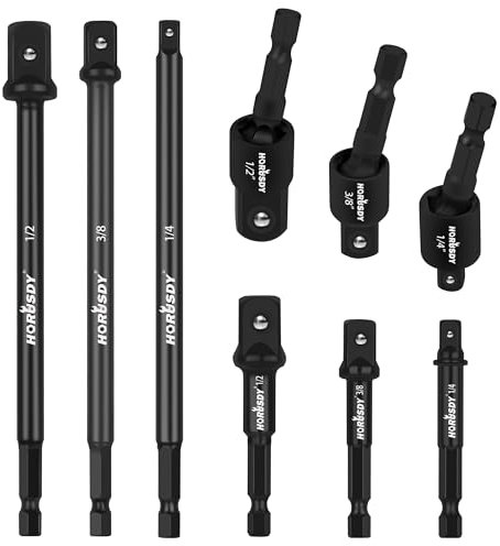 HORUSDY Impact Drill Socket Adapter Set and Universal Joints Socket Set 9-Piece 1/4 3/8 and 1/2 Driver Power Drill