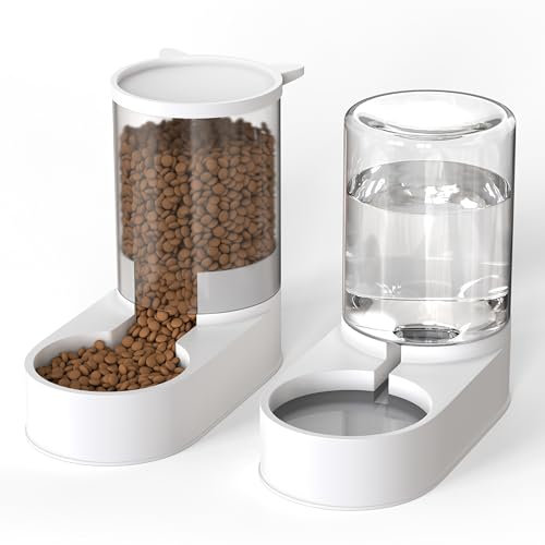 Automatic Food Feeder and Waterer Set 3.2L, 2 Packs Automatic Feeder and Waterer Set,Plastic Dog Food Dispenser and Dog Water Dispenser for Small&Medium Dogs Cats 30x15.5x25cm