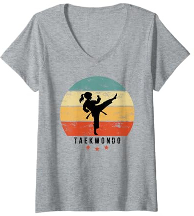 Womens TAEKWONDO girl does taekwondo kick vintage child taekwondo V-Neck T-Shirt