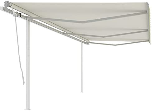 ShGaxin Toldo retráctil Manual con Postes, Toldos Exterior, Toldo De Terraza, Toldo Enrollable Exterior, Toldos Verticales, Toldos para Patio, Crema 6x3 m