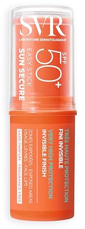 SVR - NEW Easy Stick SPF50+ Viso & Corpo Sun Secure - Invisibile - Combinazione di filtri Brevettati - Resistente all'acqua - Per neonati, bambini, adulti - Formato ricaricabile - Stick 10g