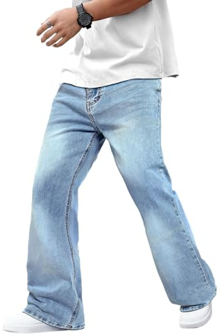 GINGTTO Jeans Baggy Homme Straight Pantalon Large Tapered Elastique Bootcut Jean Blau 28W30L
