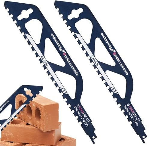 Reciprocating Saw Blades, 2 Pcs Concrete Sabre Saw Blade, Saw Blades for for Wood, Metal, and Cement Board Cutting, Professional Saw Blade Fits Bosch Dewalt Makita and many more(300mm,S1243HM)
