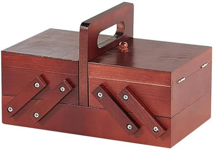 HUWOYG Nähkästchen Tragbare Faltbare Holz Nähen Box Fächer Faden Nähen Nähen Korb Organizer Schmuck Boxen Nähen Liefert Haushalt(Red)