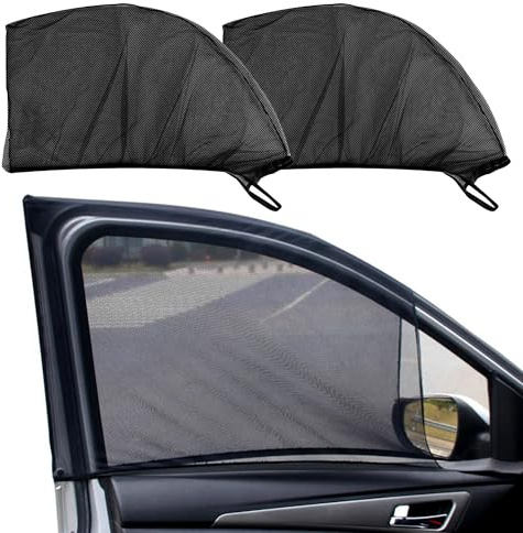 CHENNAN 2 Piezas Parasol de ventanilla de Coche, Malla antimosquitos para ventanillas de Coche, Protección Solar, Anti-Mosquitos, para Protege Bebé Niños Mascotas Adultos (Negro, Ventana Delantera)