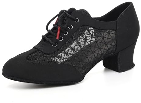 Uonpie Chaussures de Danse Latine Salsa D'entraînement pour Femmes Bout Fermé Talon Bas Lacets Chaussures de Danse de Salon