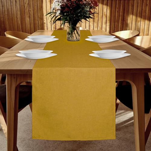 YUNSHANGHE Tischläufer Wasserdichter 40 x 140 cm Tischläufer Frühling Modern Leinenoptik Abwaschbar Tischband Perfekt für Esszimmer Party Feiertag Dekoration (Gelb)