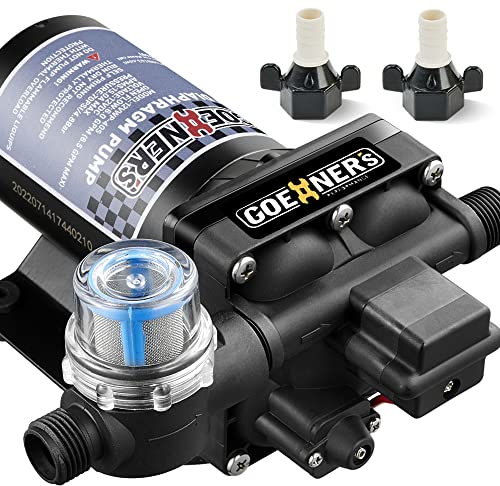 [Upgraded Version] RV Fresh Water Pump, 12V DC Water Pump, 6GPM 70PSI Self-Priming Diaphragm Pump with Pressure Switch and Strainer for RV, Marine, Yacht, Caravan (6GPM 70PSI)