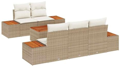 vidaXL Garten-Sofa-Set mit Kissen mit Speicher 6 pcs Beige Poly Rattan, Garten- und Terrassen-Loungeset, modernes Rattansofa, wetterbeständige Möbel, UV-resistente Sitzgelegenheit