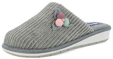 inblu Pantofola Donna a Costine con Aghifoglio Colorato e Brillantino, Grigio, 38 EU
