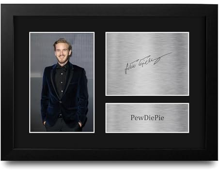 HWC Trading PewDiePie Felix Arvid Ulf Kjellberg Regalos impresos con imagen firmada y autógrafa de un programa de YouTube para fans - A4 Enmarcado